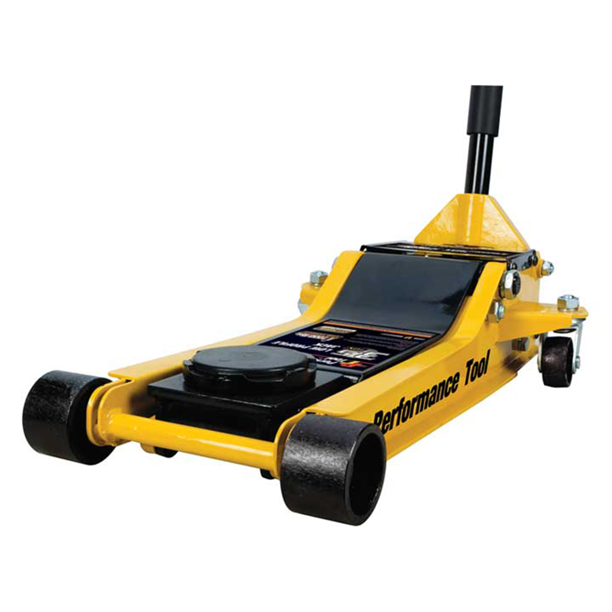 Performance Tool Low Profile Floor Jack — 3.5 Ton Capacity, 20.5in. Max Height, Dual Pump, Steel, Black/Yellow, Rubber Saddle Pad, Model# W1645